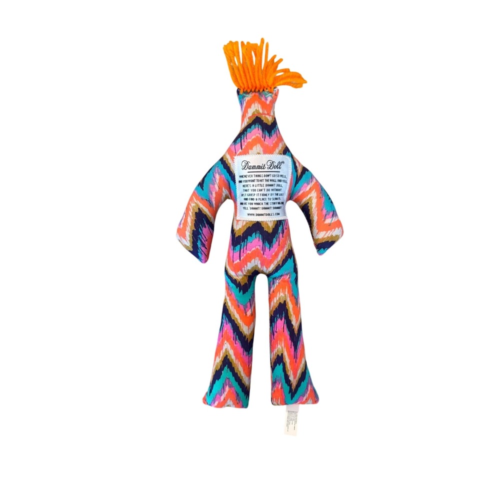 Dammit Doll Stress Relief Toy Funky Zig Zag Pattern Orange‎ Hair
